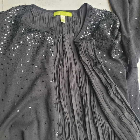 Sigrid Olsen Gorgeous Womens Silk Blend Knit Beaded Snap Cardigan Black Sequin M - Picture 9 of 10